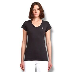 G-Star RAW Eyben Slim Fit V-Neck Logo Tee Black Women’s Size Medium Cotton Blend